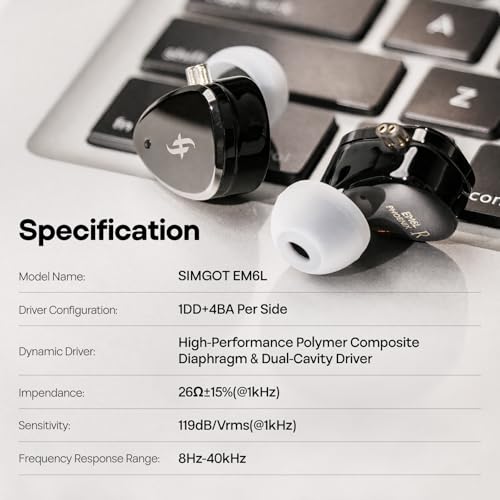 Linsoul SIMGOT EM6L 1DD + 4BA Hybrid Driver in-Ear Monitor & Gaming Earbuds