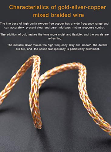 FAAEAL Upgraded 0.75mm 2-Pin Replacement Earphone Cable - Gold, Silver, Copper Mix for KZ ZSN, ZS10 PRO, ZSX, ASX, ASF, DQ6 Earphones - color: GoldSilver