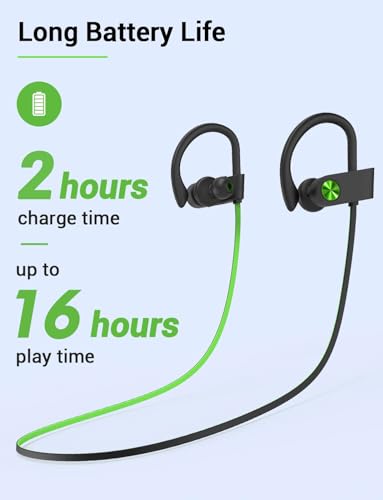 Bluetooth 5.3 Headphones, Wireless Sports In-Ear Earbuds IPX7 Waterproof | 16 Hours Playtime, Sweatproof Stereo Earphones with MIC, Noise Cancelling Headsets for Gym Running Workout, Clear Sound - color: A,GreenBlack