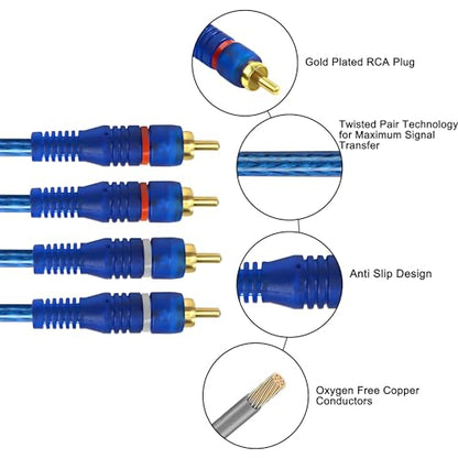 MEIRIYFA RCA Car Audio Cable Y Splitter Adapter Cord 2 Channel to 4 Channel RCA Car Audio Interconnect Cable 2 Male to 4 Male Twisted Pair Cable OFC Full Shielded with Noise Reduction (5M) - size: 5 meters