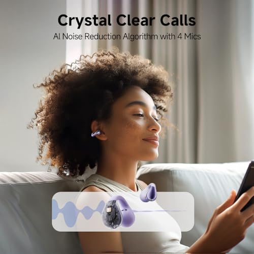 QCY Crossky C30 Open Ear Headphones Wireless Bluetooth, Clip-On Earbuds with 4 ENC Noise Cancelling Mic, Stable Fit, Dual Connection, EQ Customized, Sports Earphones for Workout/Running - color: Purple