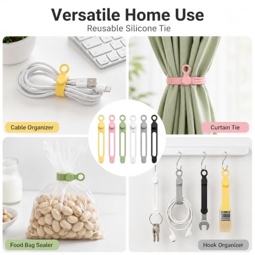 Silicone Cable Organizer 6 Pack Reusable Cord Straps for Charger Wires