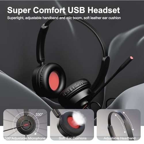 MAIRDI 마이크가 있는 USB 헤드셋, 7.1 서라운드 사운드, USB-A/타입 C/3.5mm 3-in-1 유선 헤드셋, 마이크 노이즈 캔슬링 및 음소거 포함, 노트북 홈 워크 오피스 콜센터 팀 줌용 컴퓨터 헤드폰 - color: 블랙.