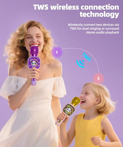 Kids Karaoke Microphone Mini, Bluetooth Voice Changer Toy Ages 3-12, purple | LED Party Lights, Rechargeable Portable, Long Playtime, Duets, BT 5.3, Christmas Birthday Gifts for Toddler Boys & Girls - color: purple - 1
