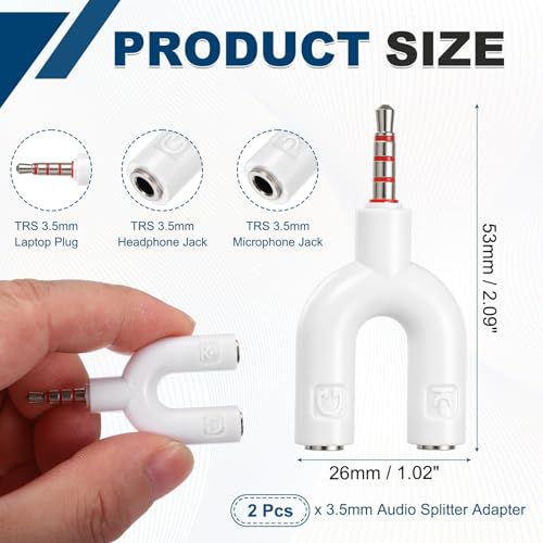 MECCANIXITY 2pcs Headset Mic Splitter Adapter 3.5mm Male to Dual Y PC White - color: White