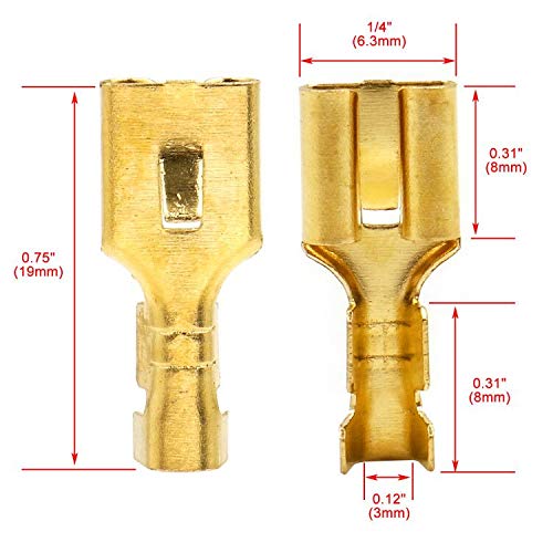 BAOMAIN 100-Pack 6.3mm 1/4" Female Spade Connector Non-Insulated Terminals | Copper 1/4" Non-Insulated Female Connectors with Locking Tab for 18-16 AWG Wire,Ideal for Automotive & DIY Projects