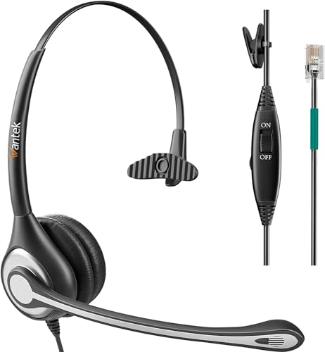 Wantek Telephone Headset Corded RJ9 Headphone with Mic & Noise Cancelling Phone Headsets Compatible with Plantronics Polycom VVX310 410 Yealink S12 Avaya 1408 1416, Landline Phone Headset - color: 600rj