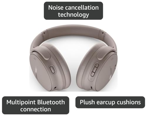 Bose QuietComfort Headphones - Wireless Bluetooth Headphones, Active Over Ear Noise Cancelling and Mic, USB-C Charging, Deep Bass, Up to 24 Hours of Playtime, Sandstone - color: Sandstone