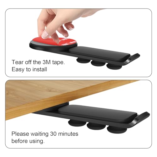Headphone Stand - 360 Degree Rotating Adhesive Under Desk Headset Holder with 2 Cord Holder Clips (Black)