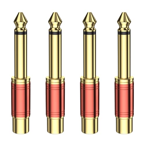 RCA to 1/4 Inch Adapter 4-Pack | 6.35mm TS Male to RCA Female Audio Connector, 24K Gold Plated, Red - color: Red - 4 Pack