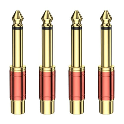 RCA to 1/4 Inch Adapter 4-Pack | 6.35mm TS Male to RCA Female Audio Connector, 24K Gold Plated, Red - color: Red - 4 Pack