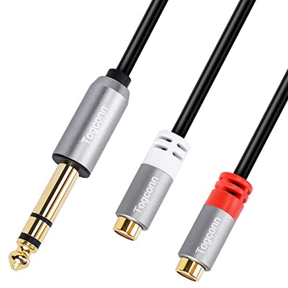 6.35mm to Dual RCA Y-Adapter Splitter Cable 0.6 Feet,6.35mm 1/4 Inch TRS Stereo Male to 2 RCA Female Y Splitter Audio Cord Converter Connector for Amplifier, Guitar, Piano, Speaker - size: 1 Pack, style: 6.35(male) to 2RCA(female)