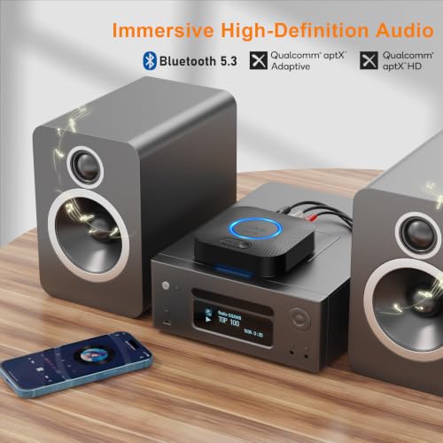1Mii B06+ Bluetooth Receiver, Hi-Fi Wireless Audio Adapter, Bluetooth 5.3 Receiver with 3D Surround aptX HD aptX Adaptive for Home Music Streaming Stereo System - color: Black