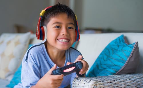 Super Mario Wireless Bluetooth Portable Kids Headphones with Microphone, Volume Reduced to Protect Hearing Rechargeable Battery, Adjustable Kids Headband for School Home or Travel - color: Super Mario