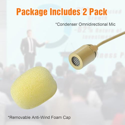 2 Pack Headset Single Earhook Microphone Hands-Free Mic for Sennheiser | 3.5mm Female Screw Plug,Condenser Omnidirectional Mic,Light-Weight Beige Headset Head Mic with Windscree and 1.5m Cable - color: 2 Pack / Beige