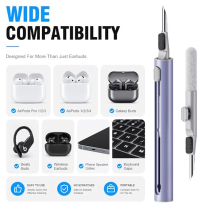 Hyashee Cleaner Kit for Airpods Pro 1 2 3 Multi-Function Cleaning Pen with Soft Brush Flocking Sponge for Bluetooth Earphones Case Cleaning Tools (Lavender Purple) - color: Lavender Purple