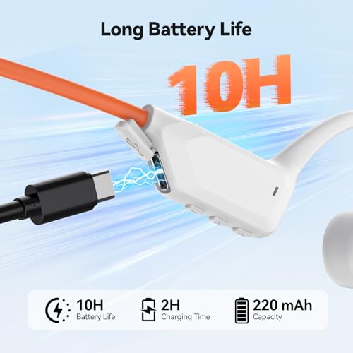 TECKNET Bone Conduction Headphones, Bluetooth V6.0 Open Ear Wireless Headphones, 10H Playtime & IPX5 Sweat Resistant, Secure Comfortable Fit Built-in Mic, Sports Earbuds for Running & Workout, White