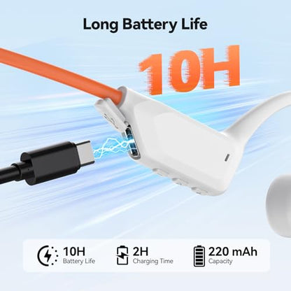 TECKNET Bone Conduction Headphones, Bluetooth V6.0 Open Ear Wireless Headphones, 10H Playtime & IPX5 Sweat Resistant, Secure Comfortable Fit Built-in Mic, Sports Earbuds for Running & Workout, White