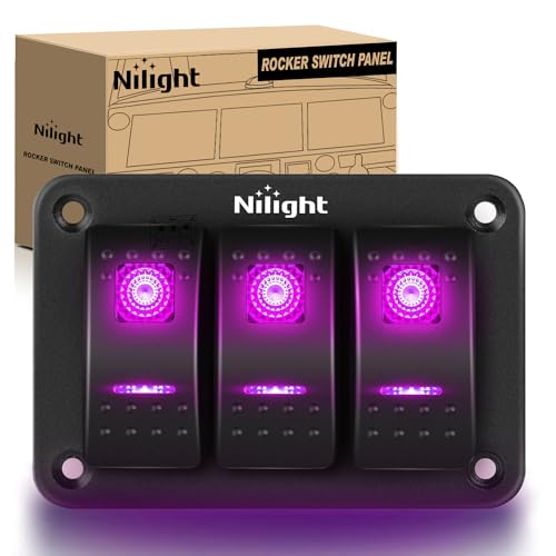 Nilight 3 Gang Aluminum Rocker Switch Panel Pre-Wired | 5 Pin ON Off Pinkish Purple Toggle Switches SPST 12V 24V Night Glow Stickers for Cars Marines Boats Campers RVs - color: Purple, size: 3 Gang