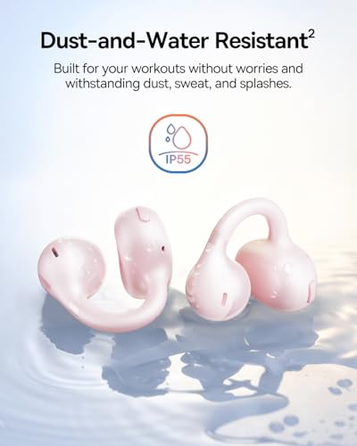 Baseus Bass BC1 Open Ear Earbuds Clip-On Headphones, Open-Ring Comfort with Tri-Curve Snug Clip, Powerful Sound with SuperBass, 4-Mic Clear Calls, IP55 Waterproof, 38H Playtime - color: Pink