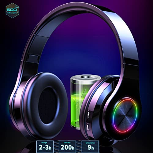 Kids Bluetooth Over Ear Headphones with LED Lights,Black | Built-in Mic, Bluetooth 5.0, Wired and Wireless Foldable Stereo Headphones for Classroom, Office, Tablet, Airplane,Travel - color: Black 2
