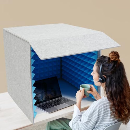 Portable Vocal Recording Booth,Desktop Soundproof Cover with 50mm Thick Sound Absorbing Sponge,3-Sided Foldable Vocal Isolation Shield for Home Recording,Podcast,Live Stream