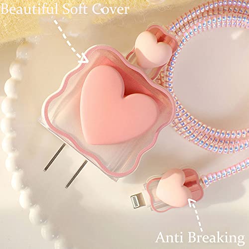 ZOSTLAND 5 in 1 DIY 18W 20W Heart Shape Protector Data Cable USB Charger Line Earphone Wire Saver Organizer Compatible with iPhone 11 12 13 14 15 Pro Max - color: Love Pink