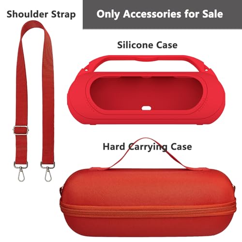 Protective Case for Beats Pill Bluetooth Speaker with Handle | Silicone Cover and Hard Carrying Case for Beats Pill Speaker Accessories with Shoulder Strap (Red) - color: Red