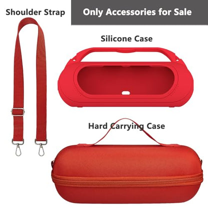 Protective Case for Beats Pill Bluetooth Speaker with Handle | Silicone Cover and Hard Carrying Case for Beats Pill Speaker Accessories with Shoulder Strap (Red) - color: Red