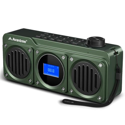 Avantree BoomByte - Portable FM Radio & Bluetooth Speaker with Stereo Sound | Long Rechargeable Playtime, Micro SD Card & USB Audio Input, MP3 Player, Metal Finish, Easy to Use, Green - color: Green