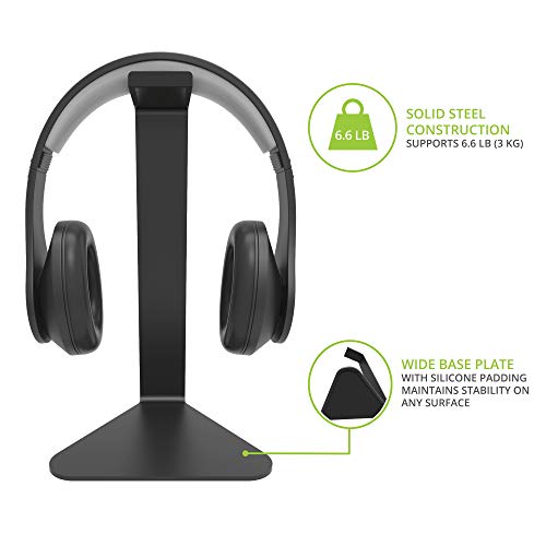 Kanto H1 Universal Headphone Stand - Black - Solid Steel Construction - Curved Silicone Resting Surface - color: Black, style: H1 Universal