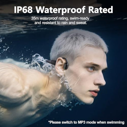 Swimming Headphones, Bone Conduction Headphones Bluetooth 5.4, IPX8 Waterproof with 32GB MP3 Player, Open Earphones with Safelight, Underwater Headphone for Swimming, Night Running, Fitness