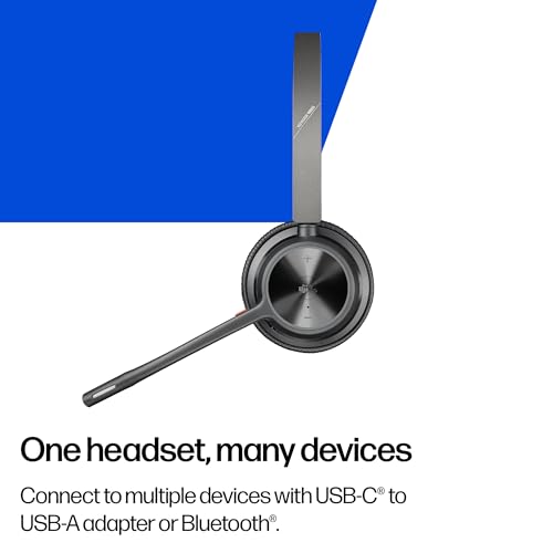 Poly Voyager 4320 UC Wireless Headset & Charge Stand - Noise-Canceling Wireless Headphones with Mic - Connect to PC via USB-C to USB-A Adapter, Cell Phone via Bluetooth, Microsoft Teams Certified - style: Headset + Charge Stand, Teams Version