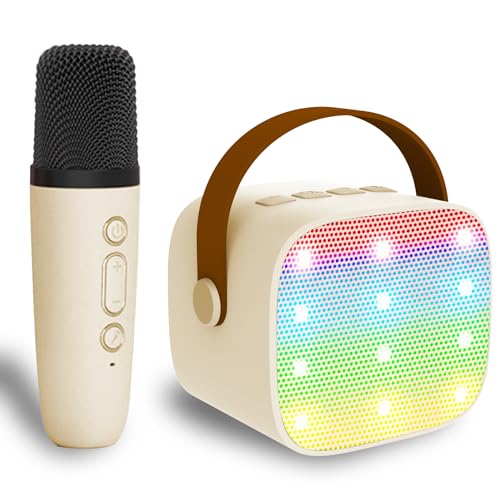 Mini Karaoke Machine for Kids & Adult, 4-12 Years Old Girls Christmas Birthday Gift, Karaoke Toys Gifts for Girls Ages 4, 5, 6, 7, 8, 9, 10, 12 +Year Old Birthday Party Light Beige - color: Light Beige