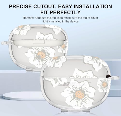 Aircawin for Bose Ultra Open Earbuds Case Clear,Cute Camellia Design-Clear | Shockproof Soft TPU Cover for Bose Open Ear Earbuds Case Cover with Girly Flower Keychain&Cleaning Pen for Bose Earbuds Women - color: White Camelia