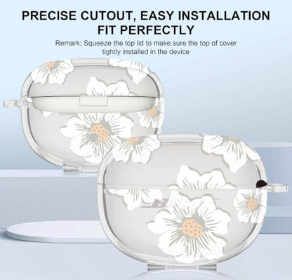 Aircawin for Bose Ultra Open Earbuds Case Clear,Cute Camellia Design-Clear | Shockproof Soft TPU Cover for Bose Open Ear Earbuds Case Cover with Girly Flower Keychain&Cleaning Pen for Bose Earbuds Women - color: White Camelia