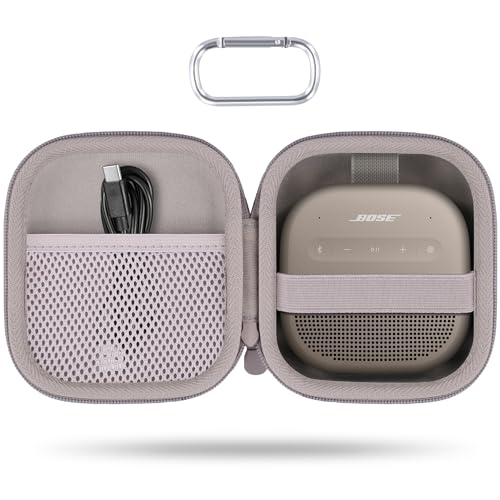 for Bose New SoundLink Micro 2nd Gen Speaker Protective Case, Sand | EVA Hard Shell, Soft Velvet Lining, Durable Wrist Strap, Portable Travel Bag with Carabiner, Mesh Accessory Pocket - color: Sand Case