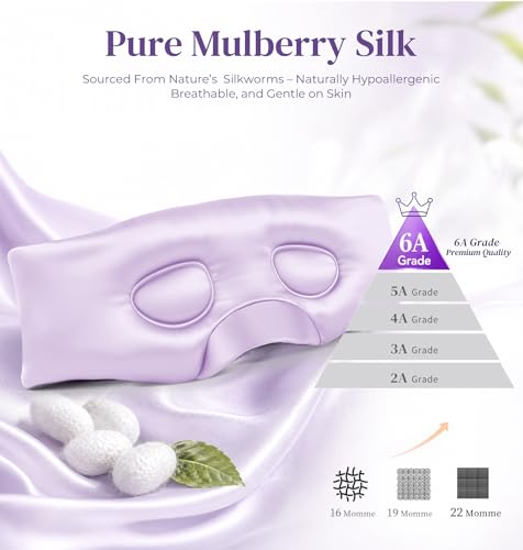 LC-dolida 3D Silk Bluetooth Sleep Mask, Mulberry Silk Sleep Mask with Bluetooth Headphones, Bluetooth Eye Sleep Mask for Side Sleepers, Total Blackout Bluetooth Eye Mask for Women Men, Light Purple - color: Light Purple