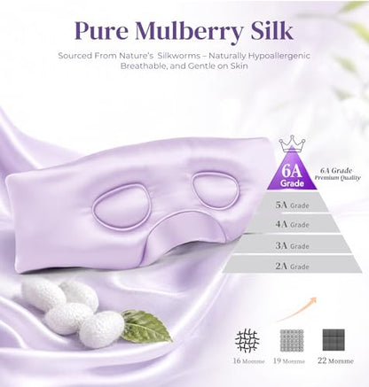 LC-dolida 3D Silk Bluetooth Sleep Mask, Mulberry Silk Sleep Mask with Bluetooth Headphones, Bluetooth Eye Sleep Mask for Side Sleepers, Total Blackout Bluetooth Eye Mask for Women Men, Light Purple - color: Light Purple