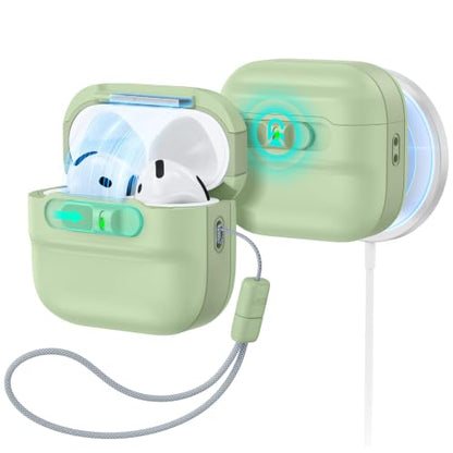 ESR for AirPods 4 Case, Compatible with MagSafe, Pulse Series, Light Green | Compatible with AirPods 4 Generation Case (2024)(USB-C), Magnetic Lid Lock, Drop-Proof Protection Cover with Lanyard - color: Light Green, size: AirPods 4 Case
