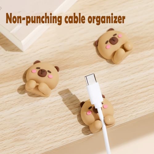 Capybara Cable Organizer, Adorable Animal-Shaped Cable Clips, Desk Cable Management Cord Holder for Home and Office, Cute Wire Clips for Headphones, Chargers, USB Cables (3-Pack)