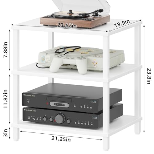 3-Tier AV Media Player Stand, White Stereo Cabinet, Modern Stereo Cabine,Game Console Shelf,Wooden TV Stand,Multifunctional Entertainment Center, Suitable for Home, Conference Room - color: White, size: 3 Tier