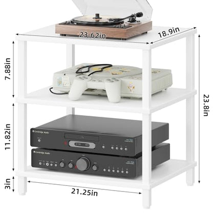 3-Tier AV Media Player Stand, White Stereo Cabinet, Modern Stereo Cabine,Game Console Shelf,Wooden TV Stand,Multifunctional Entertainment Center, Suitable for Home, Conference Room - color: White, size: 3 Tier