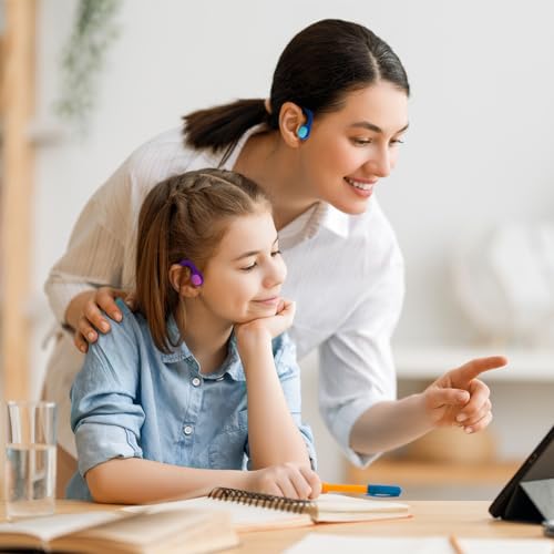 Mehomeli 2 Pack Kids Headphones, Bluetooth 5.2 Open Ear Headphones | 85dB Volume Limiting, Stereo Sound with Mic, IPX5 Waterproof, 20H Playtime-Blue Purple - color: Blue Purple