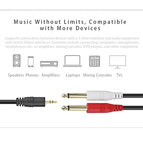 3.5mm to Dual 6.35mm Stereo Y Splitter Cable, 1/8" Male to Dual 1/4" Mono Male Audio Breakout Cord, Gold Plated Heavy Duty 5 Feet