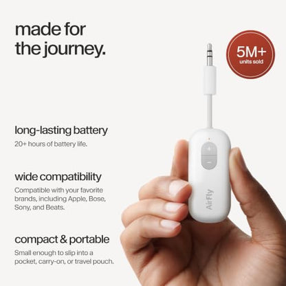 Twelve South AirFly SE, Bluetooth Wireless Audio Transmitter Adapter, White | Bluetooth Adapter for AirPods/Headphones, 20+ Hr Battery, Works with 3.5mm aux Jacks on Airplanes, TVs, Gym Equipment, Travel - color: White, style: AirFly SE