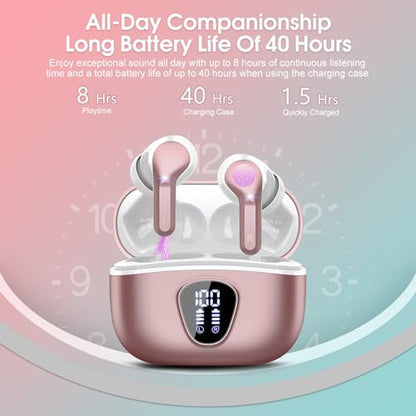 Wireless Earbuds, Bluetooth 5.4 Headphones HiFi Stereo, Bluetooth Earbuds | With ENC Noise Cancelling Mic, IP7 Waterproof in Ear Earphones, 48H, LED Display Ear buds for Pad Phones Workout, Rose Gold - color: Rose Gold