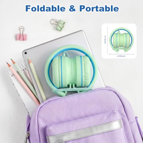 AILIHEN I35 Kids Headphones for School with Mic, 93dB Safe Volume, Green | Wired On Ear Headphones for Kids Girls, Foldable Lightweight Headphone for Classroom Learning & Entertainment Travel Computer - color: Aqua Green