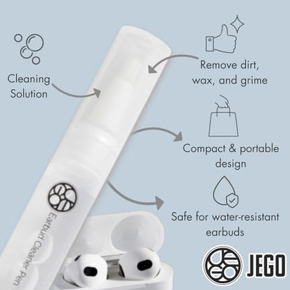 JEGO Earbud Cleaner Pen – The Only One with Liquid Cleaning Solution - with Brush Tip - Ideal for Earbuds & in-Ear Headphones - Compact & Portable Earbud Cleaning Kit - 2.8 ml Solution