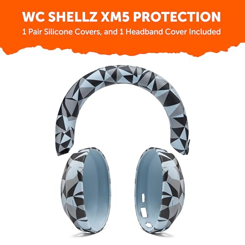 WC ShellZ XM5 - Exterior Shell & Headband Covers for Sony WH1000XM5 | Made by Wicked Cushions | Protective, Made with Premium Silicone | Geo Grey - color: Geo Grey